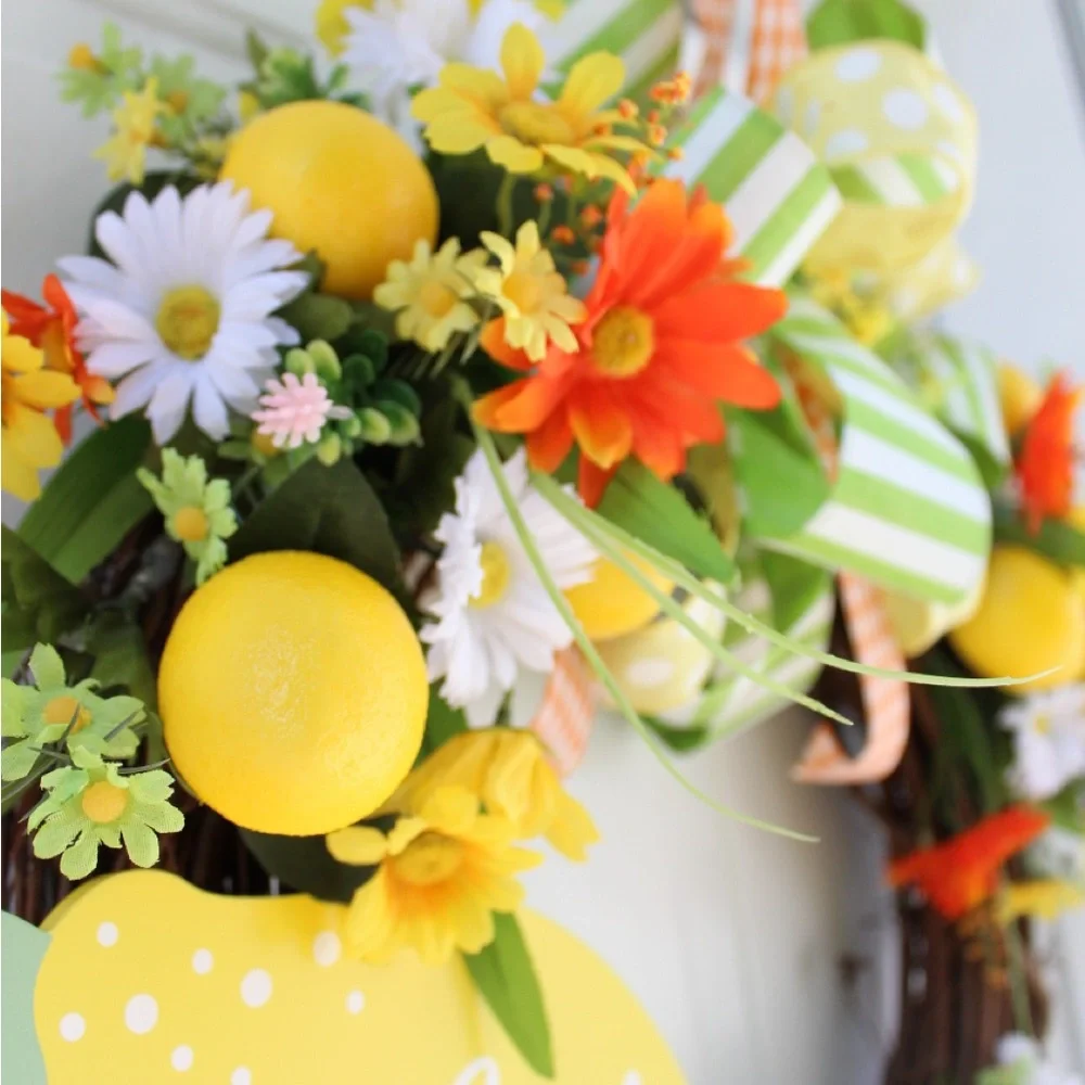 Summer Lemon Grapevine Welcome Wreath for Front Door, Citrus Decor for Home - Picture 3 of 12